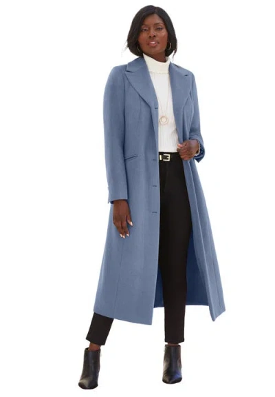 Jessica London Full Length Wool Blend Coat In Blue
