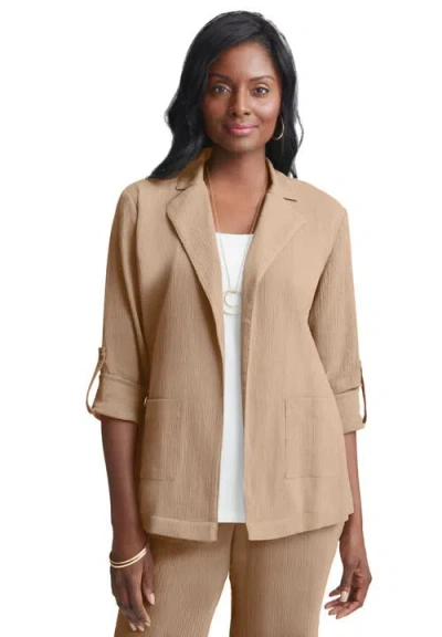 Jessica London Gauze Blazer In Neutral