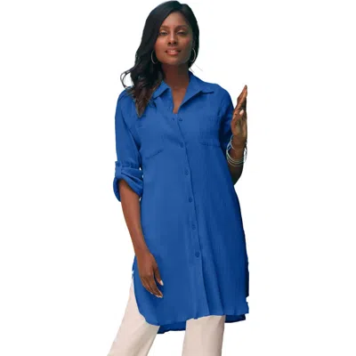 Jessica London Gauze Mega Tunic In Blue