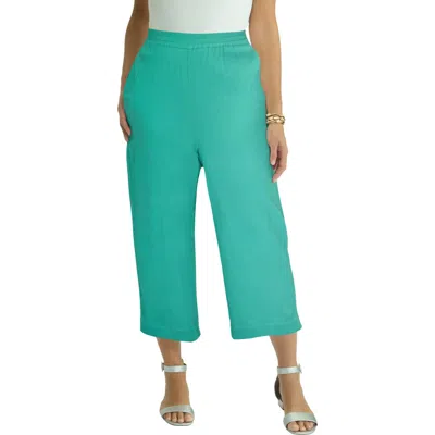 Jessica London Gauze Wide Leg Crop Pant In Blue