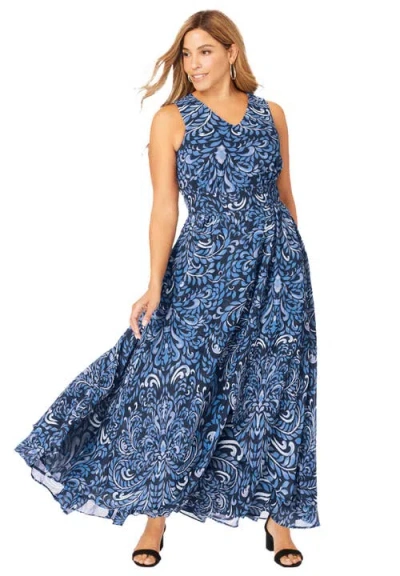 Jessica London Georgette Flyaway Maxi Dress In Blue