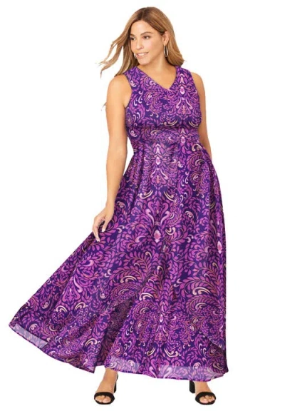 Jessica London Georgette Flyaway Maxi Dress In Purple