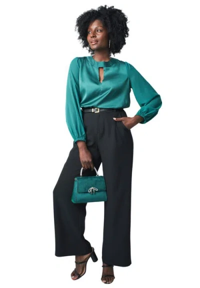 Jessica London Georgette Keyhole Blouse In Green