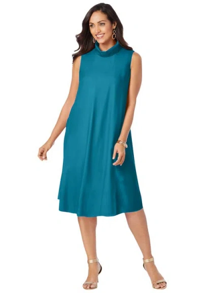 Jessica London Georgette Mock Neck Dress In Blue
