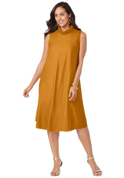 Jessica London Georgette Mock Neck Dress In Orange