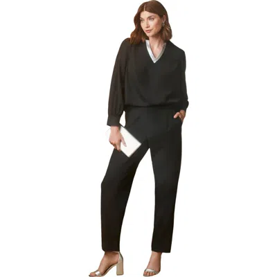 Jessica London Georgette V-neck Blouse In Black