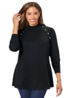 Jessica London Gold Button Mockneck Sweater In Black