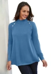 Jessica London Gold Button Mockneck Sweater In Blue