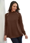Jessica London Gold Button Mockneck Sweater In Brown
