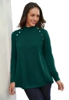 Jessica London Gold Button Mockneck Sweater In Green