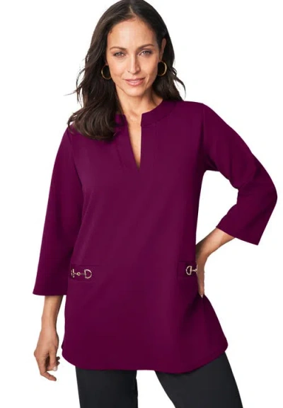 Jessica London Gold Detail Split Neck Stretch Knit Tunic In Purple