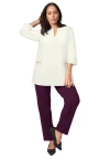 Jessica London Gold Detail Split Neck Stretch Knit Tunic In White