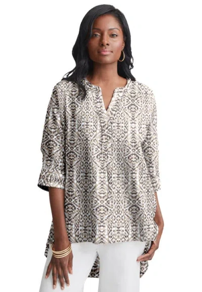 Jessica London Hi-low Linen Tunic In Animal Print