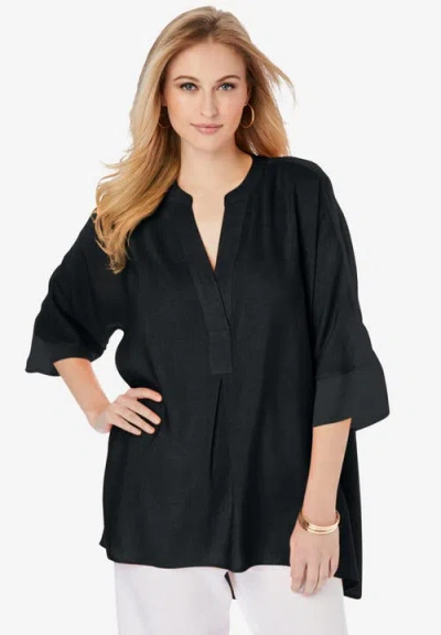 Jessica London Hi-low Linen Tunic In Black