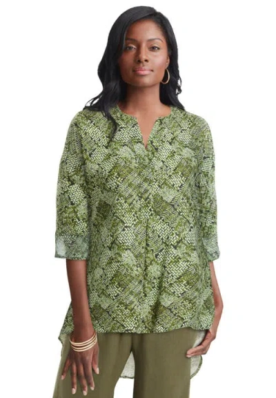 Jessica London Hi-low Linen Tunic In Green