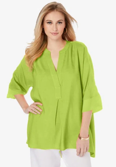 Jessica London Hi-low Linen Tunic In Green