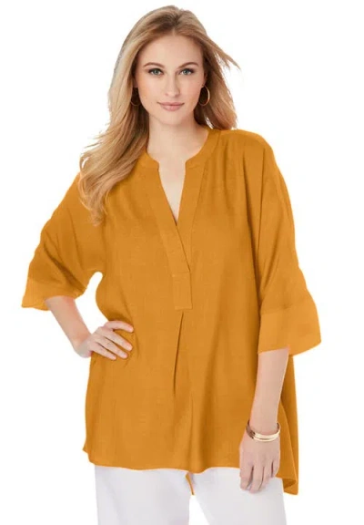 Jessica London Hi-low Linen Tunic In Orange