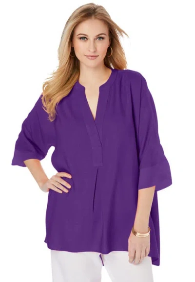 Jessica London Hi-low Linen Tunic In Purple