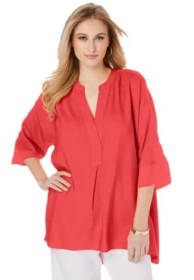 Jessica London Hi-low Linen Tunic In Red