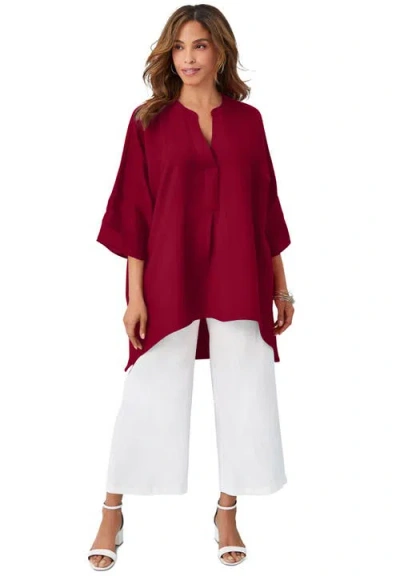 Jessica London Hi-low Linen Tunic In Red