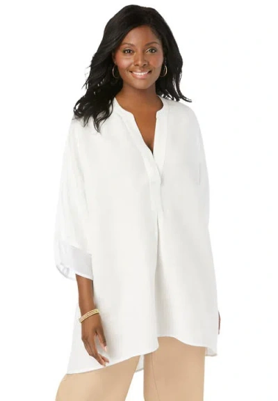 Jessica London Hi-low Linen Tunic In White