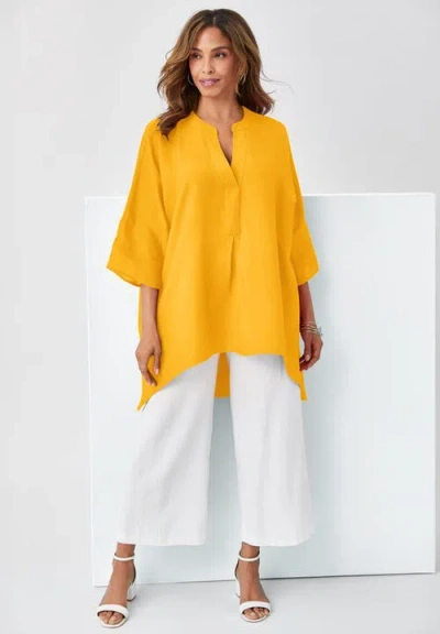Jessica London Hi-low Linen Tunic In Yellow