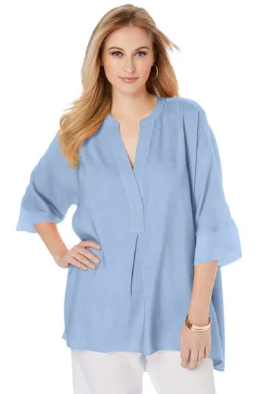 Jessica London Hi-low Linen Tunic In Blue