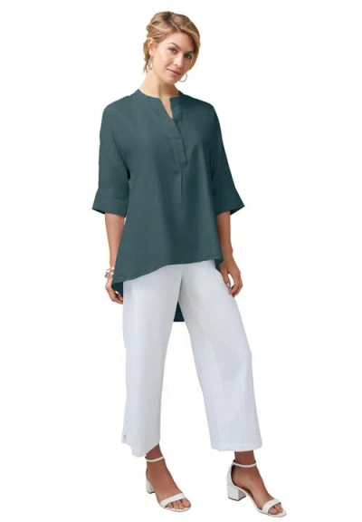 Jessica London Hi-low Linen Tunic In Green