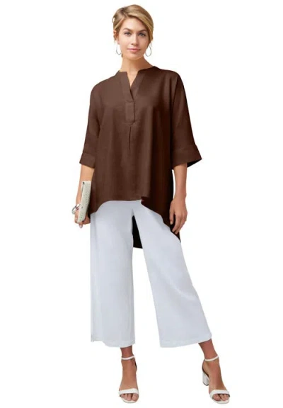 Jessica London Hi-low Linen Tunic In Brown