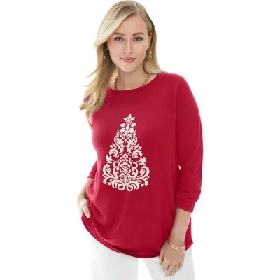 Jessica London Holiday Motif Pullover In Red