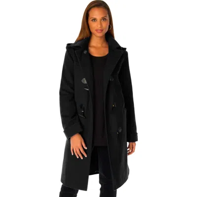 Jessica London Hooded Toggle Wool Coat In Black