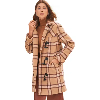 Jessica London Hooded Toggle Wool Coat In Brown