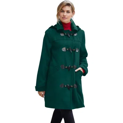 Jessica London Hooded Toggle Wool Coat In Green