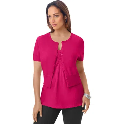 Jessica London Jewel-neck Shrug In Red