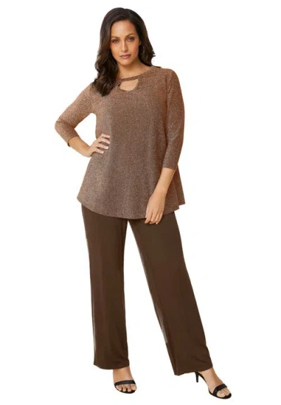 Jessica London Keyhole Shimmer Tunic In Brown