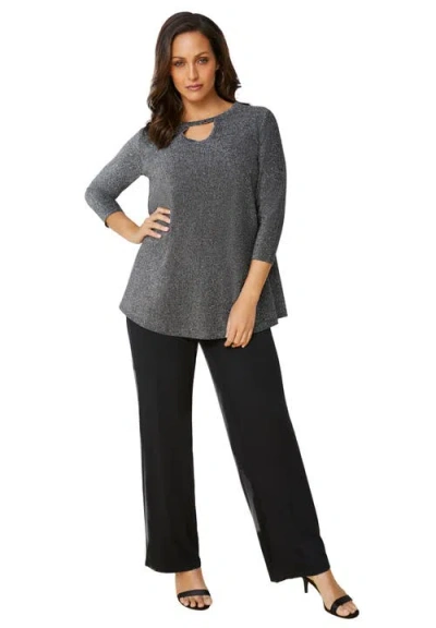 Jessica London Keyhole Shimmer Tunic In Gray
