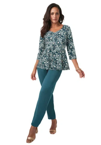 Jessica London Knit Crepe Sweetheart Neckline Peplum Top In Green
