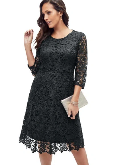 Jessica London Lace Fit & Flare Dress In Black