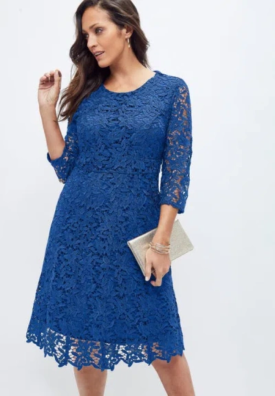 Jessica London Lace Fit & Flare Dress In Blue