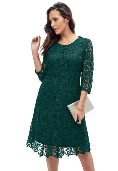 Jessica London Lace Fit & Flare Dress In Green