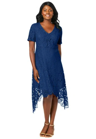 Jessica London Lace Handkerchief Dress In Blue