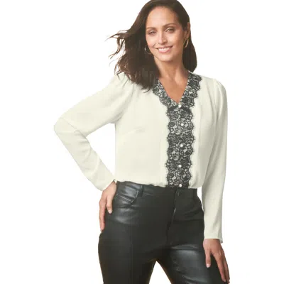 Jessica London Lace Trim Blouse In Black