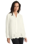 Jessica London Lace Trim Bow Blouse In White