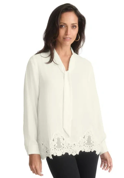 Jessica London Lace Trim Bow Blouse In White