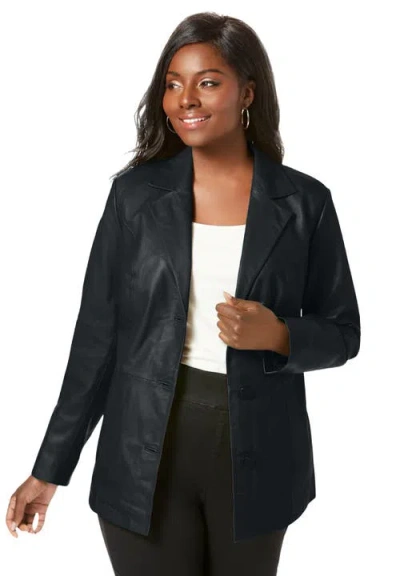 Jessica London Leather Blazer In Black