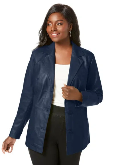 Jessica London Leather Blazer In Blue