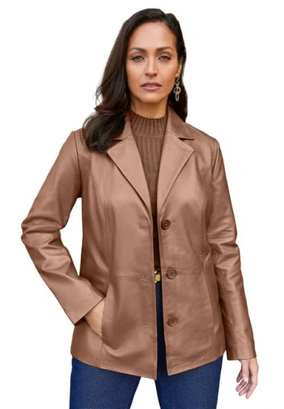Jessica London Leather Blazer In Brown