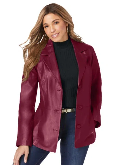 Jessica London Leather Blazer In Burgundy