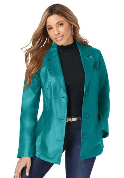 Jessica London Leather Blazer In Green