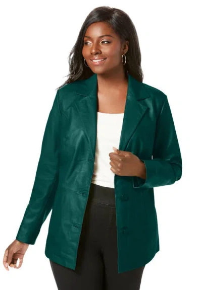 Jessica London Leather Blazer In Green